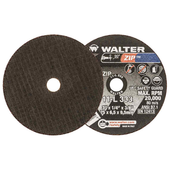 Walter 11L333 3x1/4x3/8 ZIP Steel and Stainless Contaminant Free Cut-Off Wheels Type 1 Grit A24, 25 pack