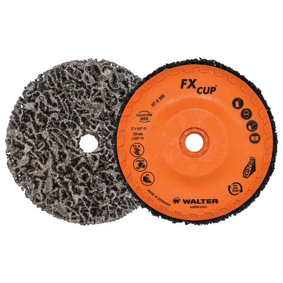 Walter 07X505 5x3/4x5/8-11 Spin-On FX Cleaning Cup Disc with Eco-Trim Backing Non-Woven Abrasive Type 27, 5 pack