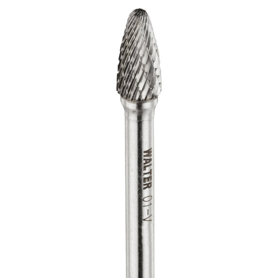 Walter 01V641 1/4x5/8 High Performance Double Cut Tungsten Carbide Burr Type SF-1 Tree, 6" Shank