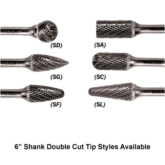 Walter 01V626 1/2x7/16 High Performance Double Cut Tungsten Carbide Burr Type SD-5 Ball, 6" Shank