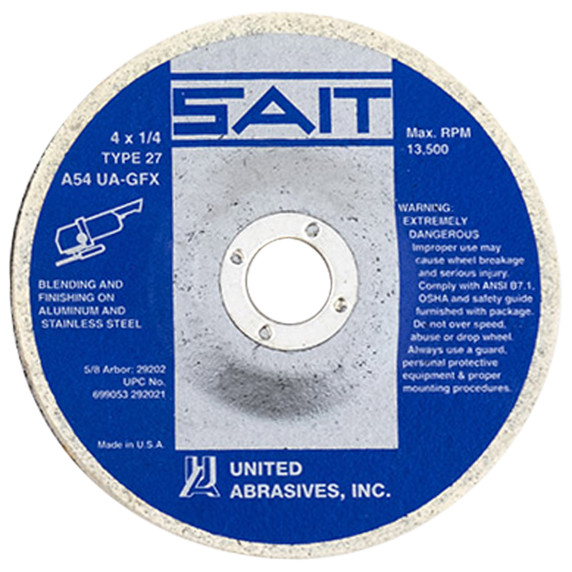 United Abrasives SAIT 29202 4x1/4x5/8 A54 Cotton Fiber UA-GFX Latex Bond Type 27 Blending Wheel, 10 pack