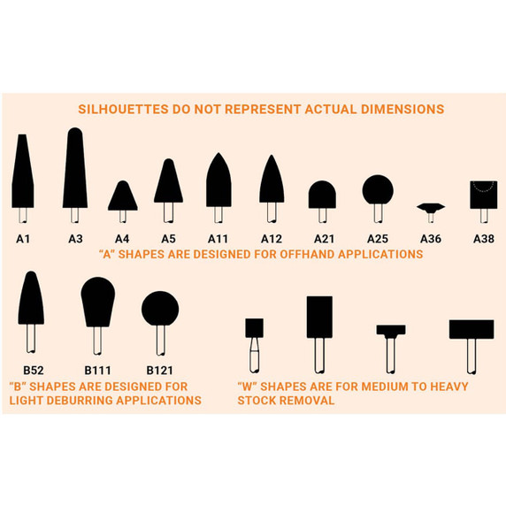 United Abrasives SAIT 27308 1/4x1/4x1/8 Type W160 Vitrified Aluminum Oxide Mounted Points A60R, 10 pack