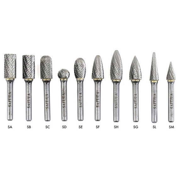 United Abrasives SAIT 45665 1/2x1x1/4 Type SG5L6 Tungsten Double Cut Alternate Cut 6" Shank Carbide Bur