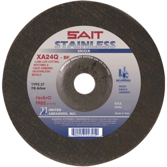 United Abrasives SAIT 24325 7x1/8x7/8 XA24Q Contaminant-Free Stainless Cut-off Wheels, 25 pack