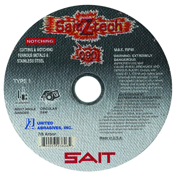 United Abrasives SAIT 23826 6x.090x7/8 Z-Tech High Performance Cutting Notching Wheels, 25 pack