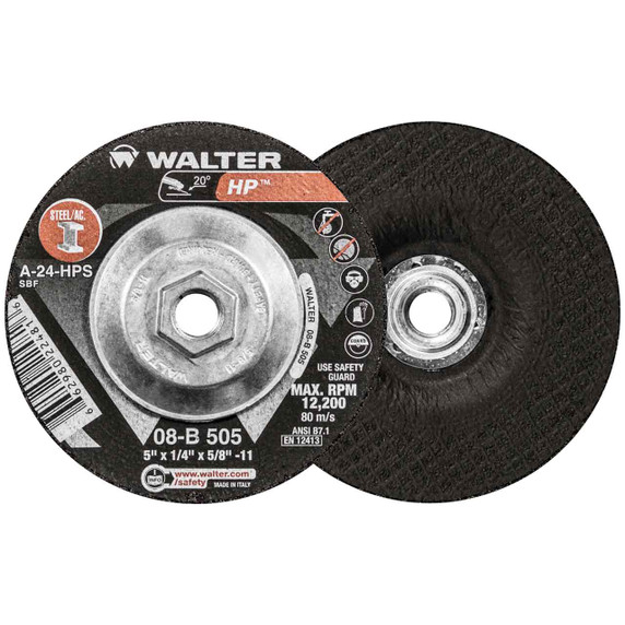 Walter 08B505 5x1/4x5/8-11 HP Spin-On Metal Hub High Performance Grinding Wheels Type 27S Grade A-24, 10 pack