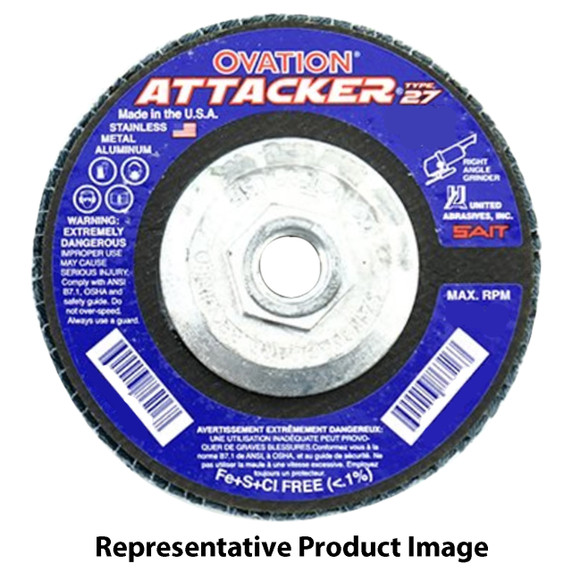 United Abrasives SAIT 76346 6x5/8-11 Ovation Attacker Type 27 Hub High Density Zirconium Flap Discs 40 Grit, 10 pack