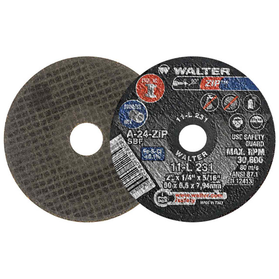 Walter 11L231 2x1/4x5/16 ZIP Steel and Stainless Contaminant Free Cut-Off Wheels Type 1 Grit A24, 25 pack