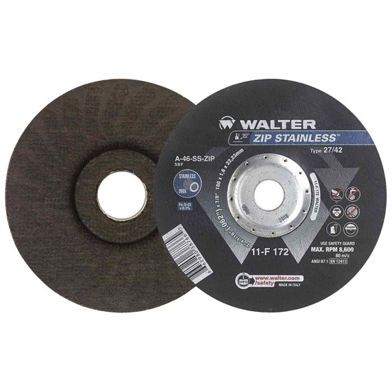 Walter 11F172 7x1/16x7/8 ZIP Stainless Contaminant Free Cut-Off Wheels Type 27 Grit A46, 25 pack