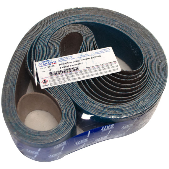 United Abrasives SAIT 65109 2-1/2x60 Quick Ship Z-H Zirconia Alumina Benchstand Belts, 40 Grit, 10 pack