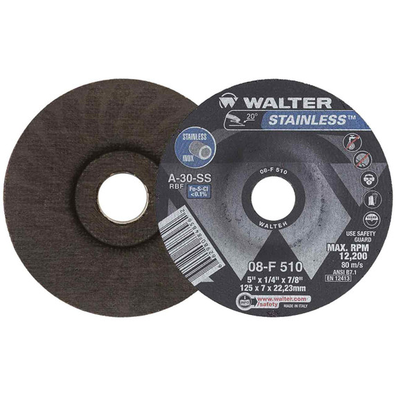 Walter 08F510 5x1/4x7/8 Stainless Superior Contaminant Free Cutting Grinding Wheels Type 27, 25 pack