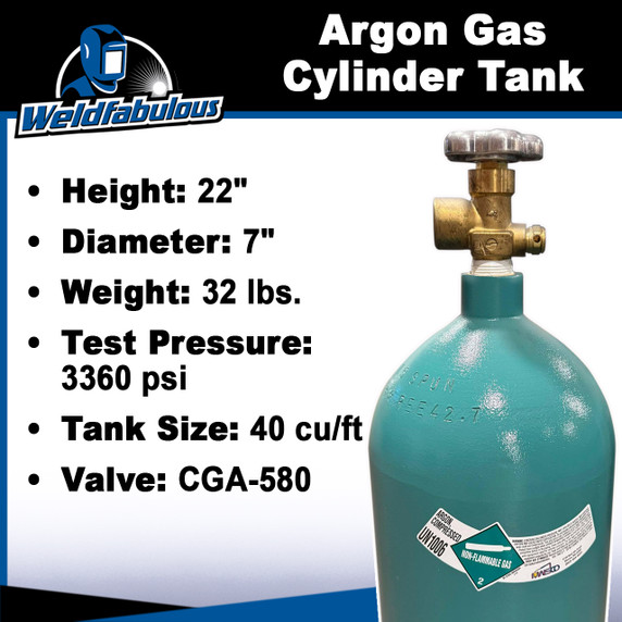 40 cu/ft 100% Argon Welding Gas Cylinder Tank CGA 580 - FULL