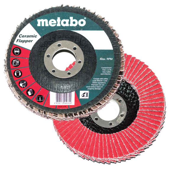 Metabo 629445000 6" x 7/8" Ceramic Flapper Abrasives Flap Discs 80 Grit, 10 pack