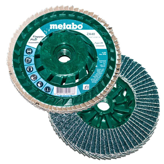 Metabo 629447000 4.5" x 5/8" - 11 Flapper Plus Trimmable Abrasives Flap Discs 60 Grit, 5 pack