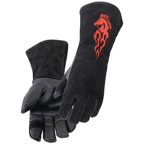 Black Stallion GS3030-BK BSX® Extended Cuff Grain Pigskin Palm Stick Glove, Small