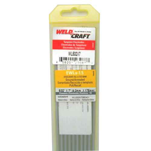 Miller Weldcraft WL532X7 1.5% Lanthanated Tungsten Electrode 5/32" X 7", 10 pack