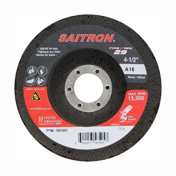 United Abrasives-SAIT 56507 Saitron® Aluminum Oxide (Type 29) 4-1/2" x 7/8", 36 Grit, 10 Pack