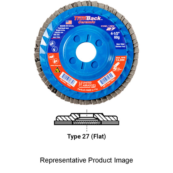 United Abrasives-SAIT 70833 4-1/2x7/8 TrimBack Ceramic Flap Discs, Type 27, 40 Grit, 10 Pack