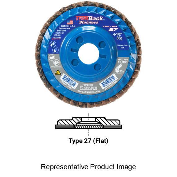 United Abrasives-SAIT 70984 4-1/2x5/8-11 TrimBack Stainless Flap Discs, Type 27, 120 Grit, 10 Pack