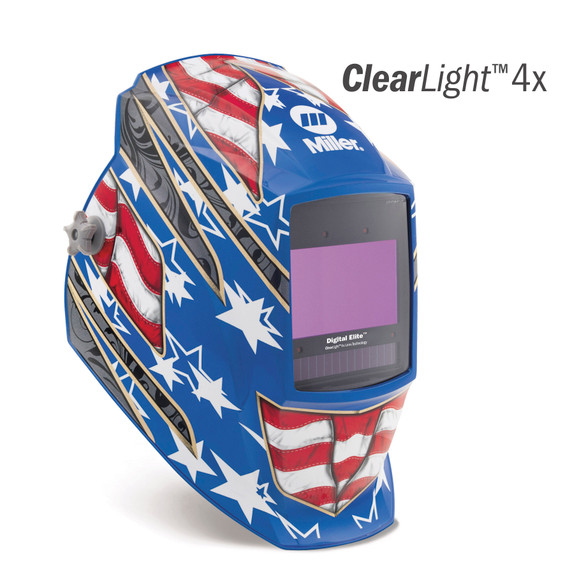 Miller 296770 Digital Elite Auto Darkening Welding Helmet with ClearLight 4x Lens, Stars and Stripes