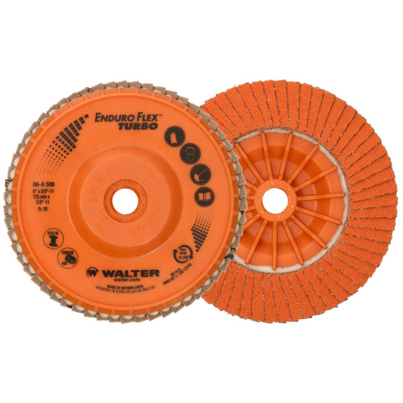 Walter 06A508 5x5/8-11 Enduro-Flex Turbo Spin-On Discs Fast Grinding Blending Flap Disc Grit 80 Type 27S, 10 pack