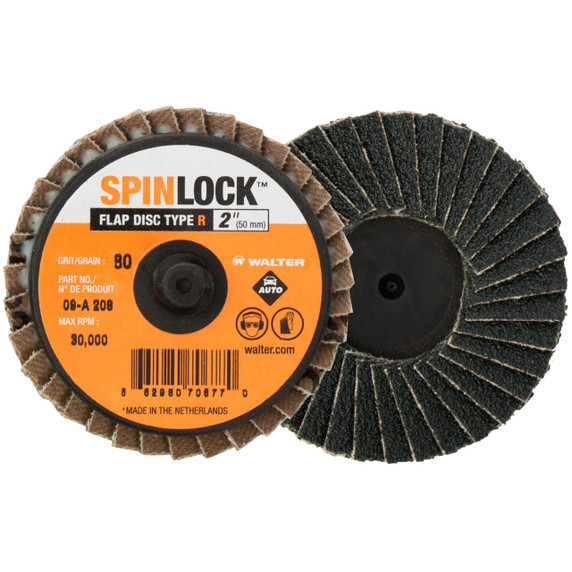 Walter 09A208 2" SPINLOCK Flap Disc for Quick Die Grinder Blending Finishing 80 Grit Fine, 10 pack