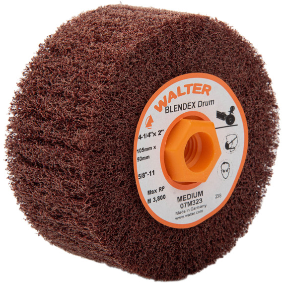Walter 07M323 4-1/4x2x5/8-11 Blendex Drum Line-Mate Surface Conditioning and Linear Finishing Medium