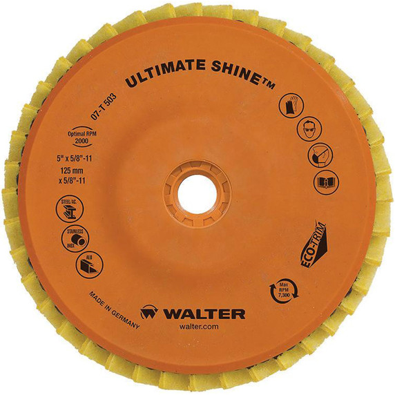 Walter 07T503 5x5/8-11 Ultimate Shine Flap Disc for Mirror Finish, 5 pack