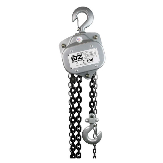 OZ OZIND020-15CH Industrial Chain Hoist, Load Capacity 2 Tons, 4000 lb, 15 ft Lift