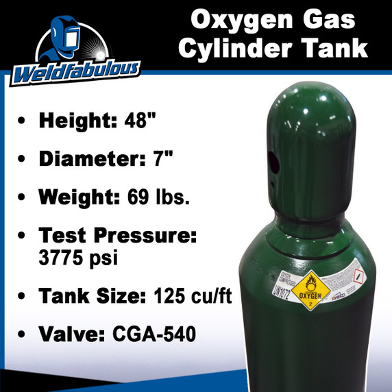 125 cu/ft Oxygen Welding Gas Cylinder Tank CGA 540 - FULL
