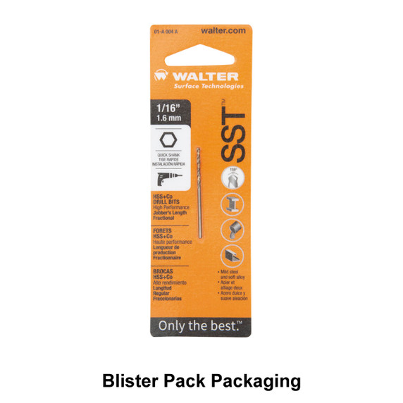 Walter 01A018A 9/32" SST 118° Jobber Quick Shank Cobalt Drill Bit, Blister Pack, 6 pack