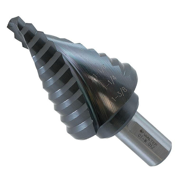 Walter 01W012 1/4" - 1-1/8" Multi-Step Drill, Spiral Flute, ICECUT Coating