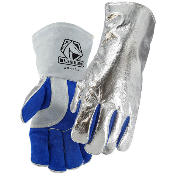 Black Stallion GS4025-AB Aluminized Pre-Oxidized Aramid & Split Cowhide Stick Gloves, Large