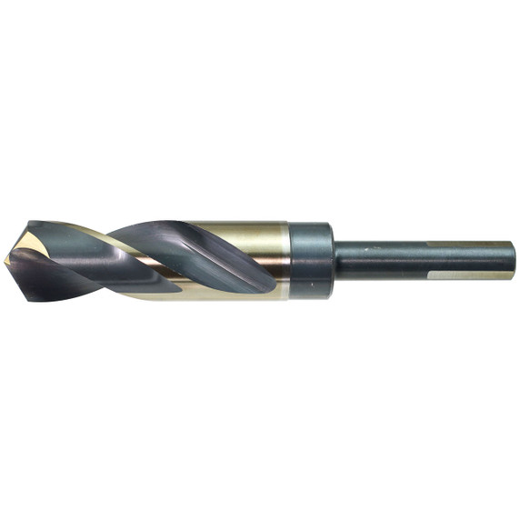 Drillco 1000EF140 5/8" 135° S&D HSS Drill Bit, 1/2" 3-Flats, Reduced Shank