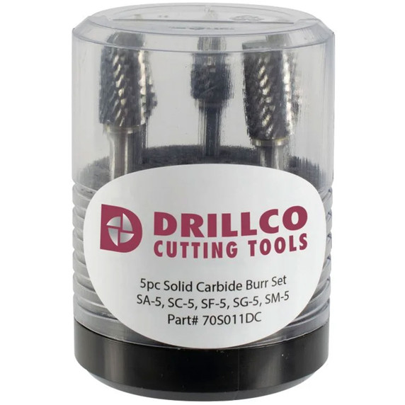 Drillco 70S011DC 5 Piece Set Solid Carbide Burr Double Cut