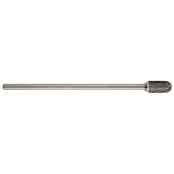 Drillco 7CX124DC 3/8" x 3/4" Solid Carbide Burr Double Cut Type SC-3L6 Cylindrical Ball Nose, 6" shank
