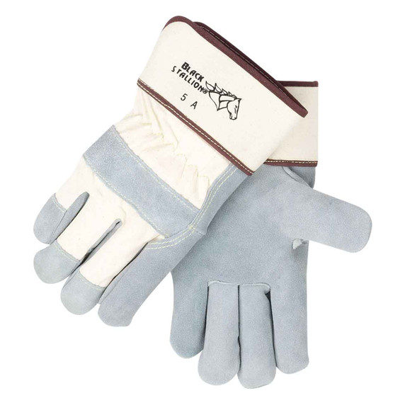 Black Stallion 5A Rugged Split Cowhide Work Gloves, Short Cuff, Large, 12 pack