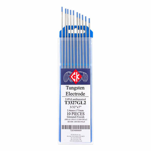 CK T3327GL2 2 Lanthanated Tungsten Electrode 3/32" X 7", 10 pack