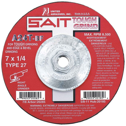 United Abrasives SAIT A24R-BF 4-1/2" Type 27 Grinding Wheels - 7/8" Arbor (10 Pack)
