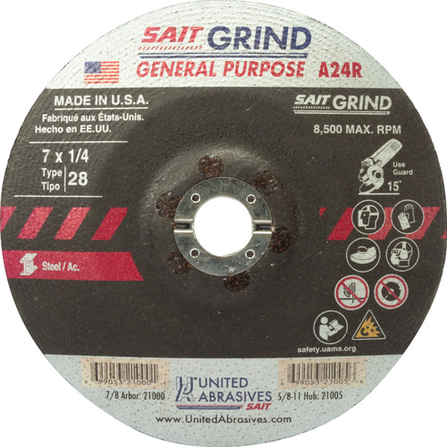 United Abrasives SAIT 21000 7x1/4x7/8 A24R Long Life No Hub Type 28