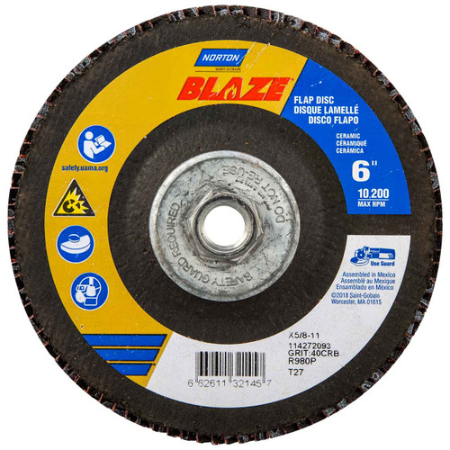 Norton 66261132145 6x5/8-11” Blaze R980P Ceramic Alumina High
