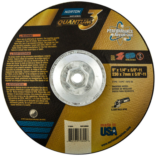 Norton 66253370804 9x1/4x5/8 - 11 In. Quantum3 SG CA Saucer Wheels ...