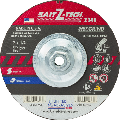 United Abrasives SAIT 22614 7x1/4x5/8-11 Z-TECH Z24R High