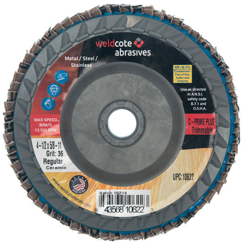 Weldcote 10346 4-1/2 x 5/8-11 Z-PRIME Flap Discs, Zirconia, Z-60