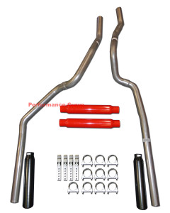 96-99 Chevrolet GMC Truck 5.7L Mandrel Dual Exhaust w/ Cherry Bomb Glasspacks - Black Tips