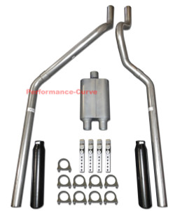 04-08 Dodge Dakota 3.7 4.7 Mandrel Bent Dual Exhaust w/ Two Chamber Muffler - Black Tips