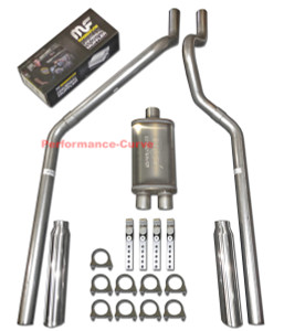 04-08 Dodge Dakota 3.7 4.7 Mandrel Bent Dual Exhaust w/ 14" MagnaFlow Muffler - Polished Tips