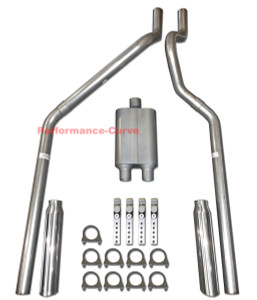 2004 - 2008 Dodge Dakota 3.7 4.7 Mandrel Bent Dual Exhaust w/ 2 Chamber Muffler - Polished Tips