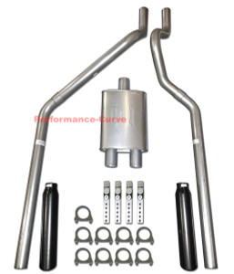 04-08 Dodge Dakota 3.7 4.7 Mandrel Bent Dual Exhaust w/ Big Max Turbo Muffler - Black Tips
