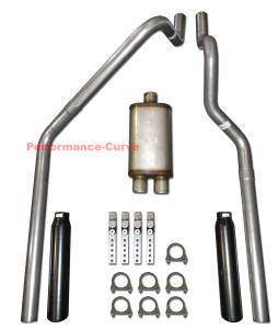 00-03 Dodge Dakota 3.9 4.7 5.9 Mandrel Bent Dual Exhaust w/ 14" Max Flow Muffler - Black Tips